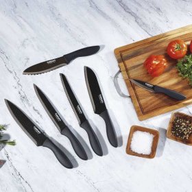 C77-12PMB 12 Piece Soft Grip Black Metallic Coated Knife Set with Blade Guards Cuisinart New