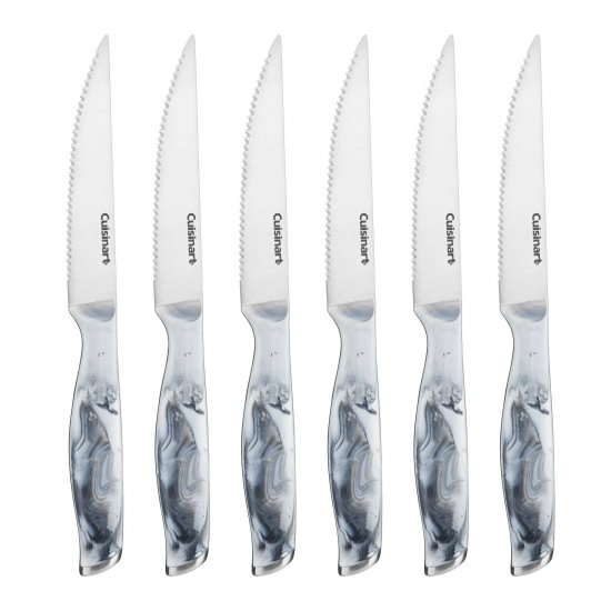 C77MB-6PSKW 6pc White Marble Steak Knife Set Cuisinart New