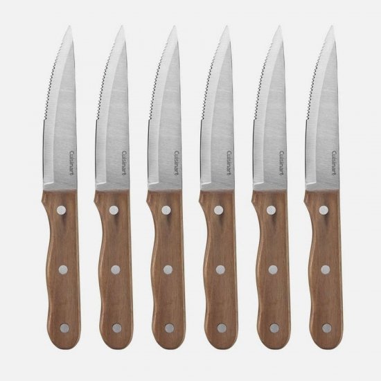 C55W-S6STK Wood 6 Piece Triple Rivet Walnut Steak Knife Set Cuisinart New