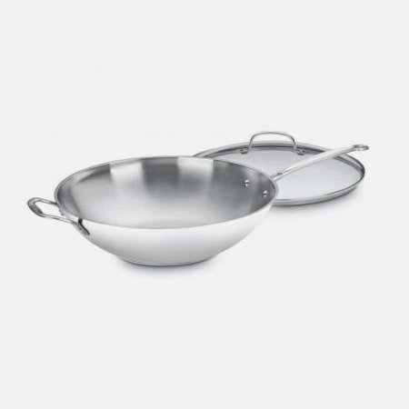 726-38H Chef's Classic? Stainless 14"" Stir-Fry Pan with Helper Handle & Glass Cover Cuisinart New